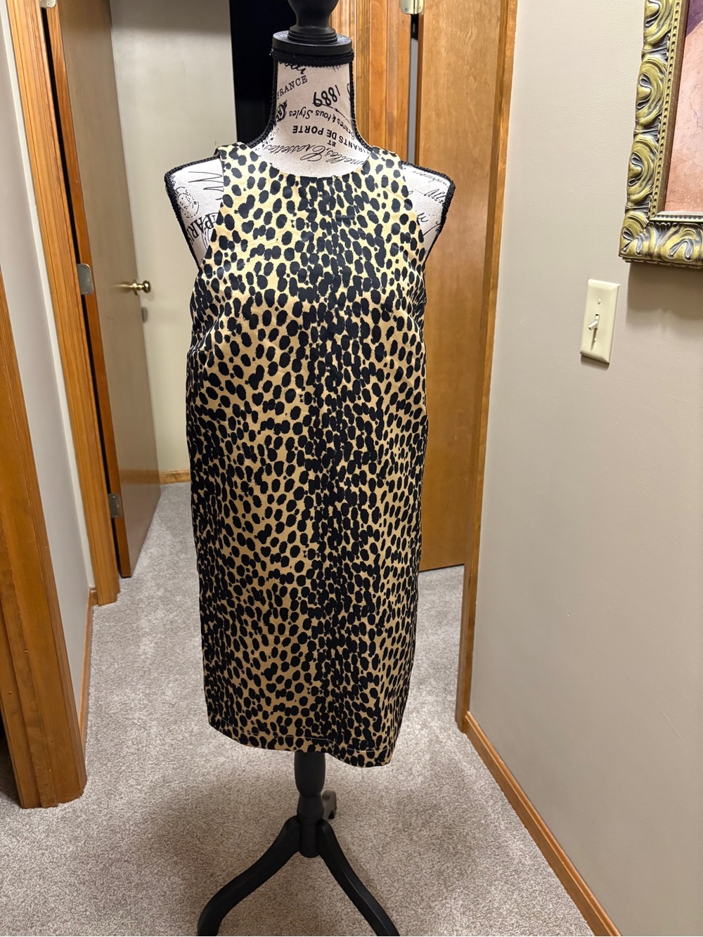 Sleeveless Leopard Print Mini Dress in Beige and Black